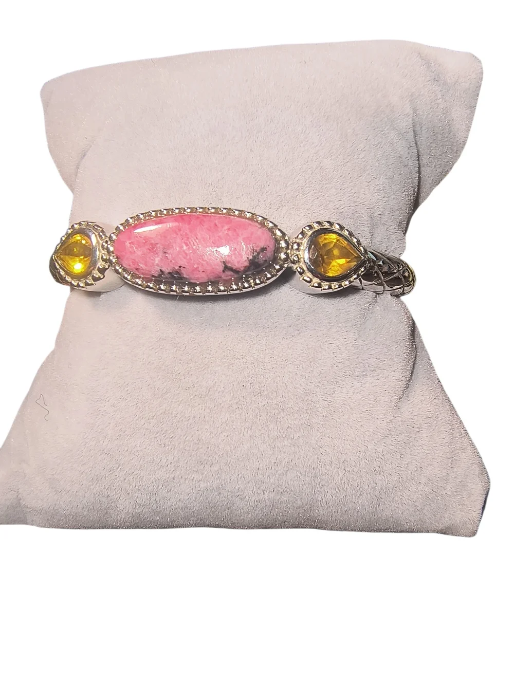 Sterling Silver, Rhodonite and Yellow Citrine Gemstone Cuff Bracelet Brand New